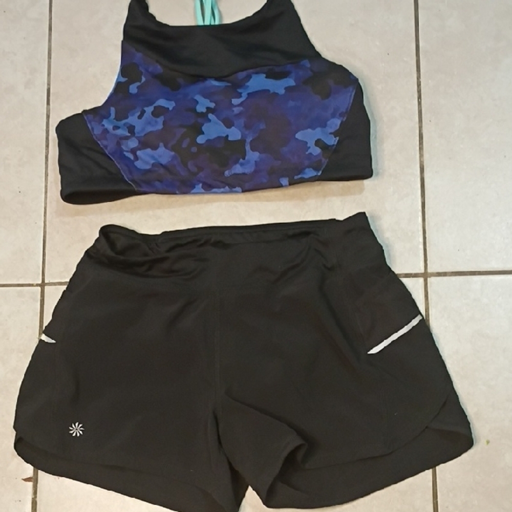 Athleta Black and Teal Sports Shorts